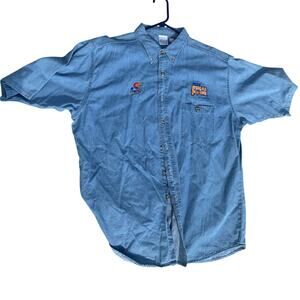 VTG Kansas Jayhawks KU Basketball Denim Button Up 2002 Final Four Short Sleeve